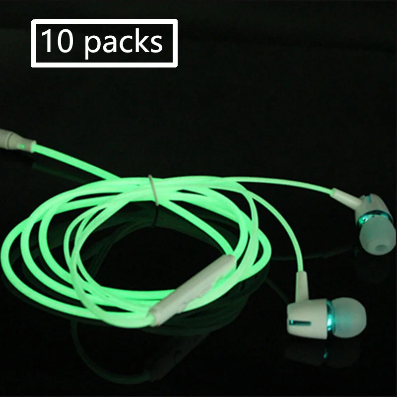 10 упаковок светящиеся проводные наушники с микрофоном регулятор громкости 3 5 мм