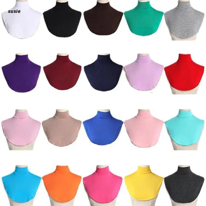 

Womens Muslim Modal Turtleneck Fake Collar Islamic Hijab Extensions Solid Color Mock Neck Cover Half Top Blouse Dickey