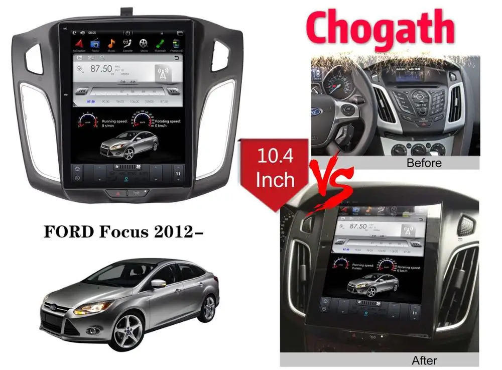Chogath 10,4 дюймов Автомобильный мультимедийный плеер android 7,1 Автомобильный gps навигатор Tesla экран 2+ 32G для Ford Focus 2012