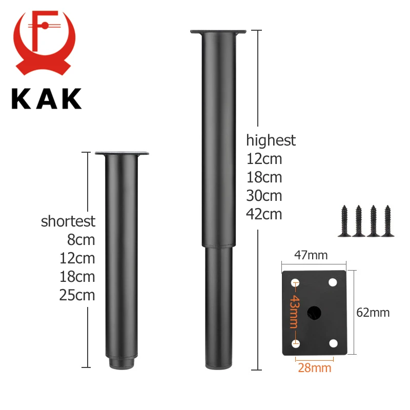 KAK регулируемая ножка для мебели холоднокатаная сталь черный белый стол