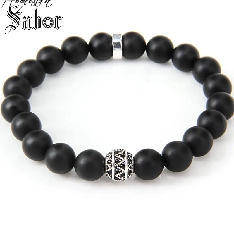 Черный обсидиан матовые и зигзагообразные бусины эластичный браслет