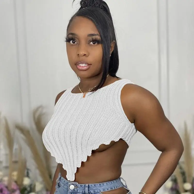 

Europe and The United States 2021 Summer Solid Color Knitted Round Neck Halter Strap Cashmere Sweater Vest Women