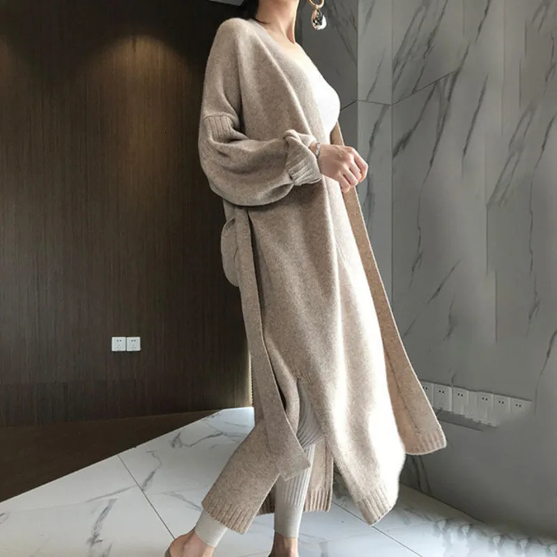 LANMREM 2020 Spring New Fashion Solid Color Loose Long Over The Knee Cardigan Wool Sweater Coat Female PB584 |
