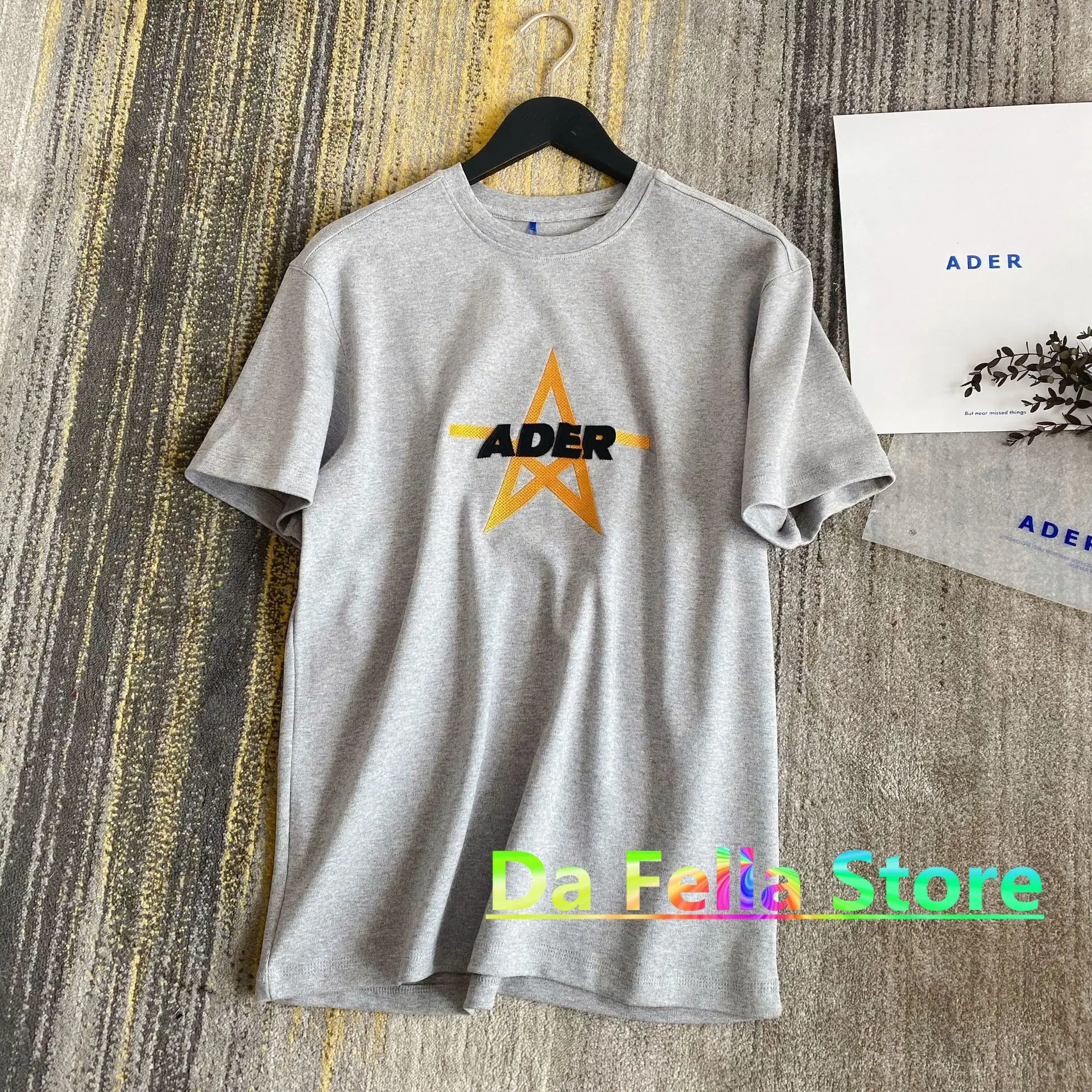 

Gray ADER ERROR Stad T-shirt 2021SS Men Women Star Embroidered Logo Sewing Letter Adererror Tee 1:1 High Quality Ader Tops