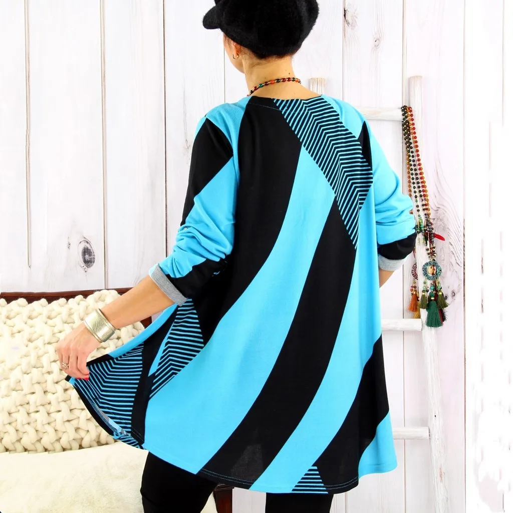 5XL Мода плюс размер полосатая блузка Повседневная зимняя Дамская свободная