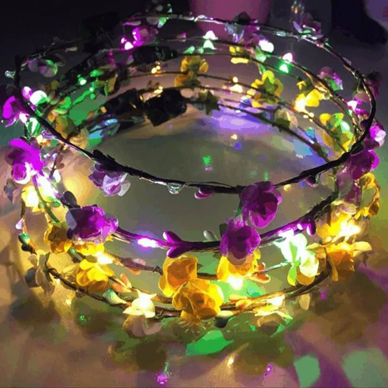 LED Flashing Paper Flower Headband Light Up Floral Garland Wreath Women Girls Headwear Party Hair Wear Wedding Christmas|hair accessories|party hair