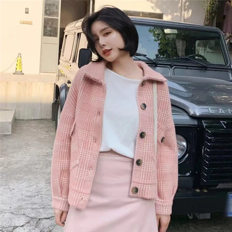 

Women's Korean Fashion Faux Mink Fur Coats Fall Winter Thicken Plush Sweet Casual Jackets Single Breasted Slim Short Outerwear