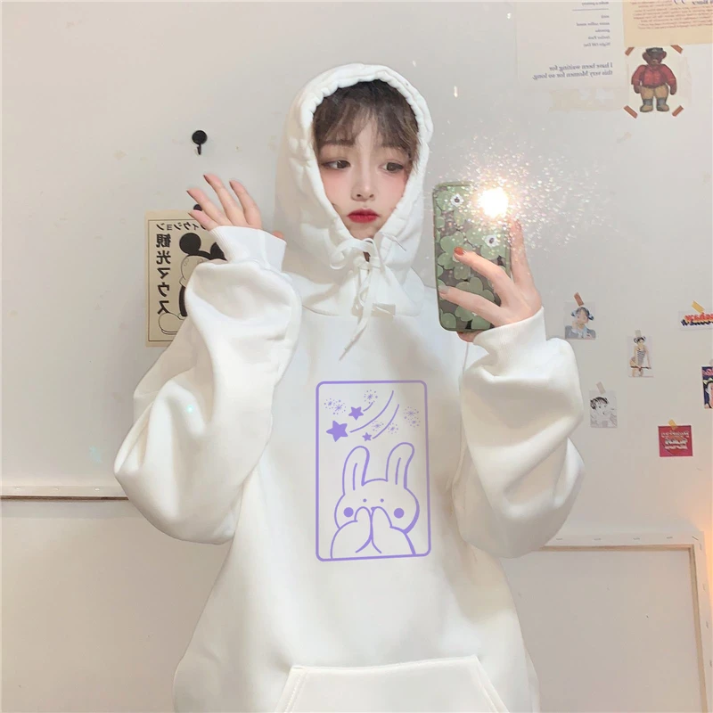 

KK611 new cartoon print plus velvet hooded pullover Exquisite, simple and casual Sweatshirts women