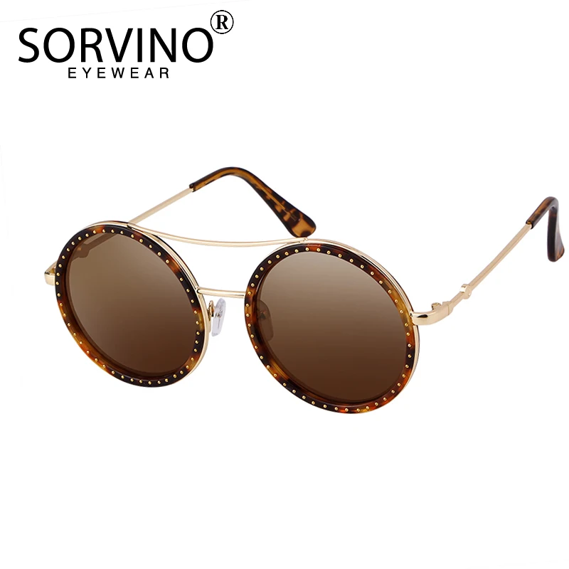 Мужские и женские круглые солнцезащитные очки SORVINO большие винтажные Стразы