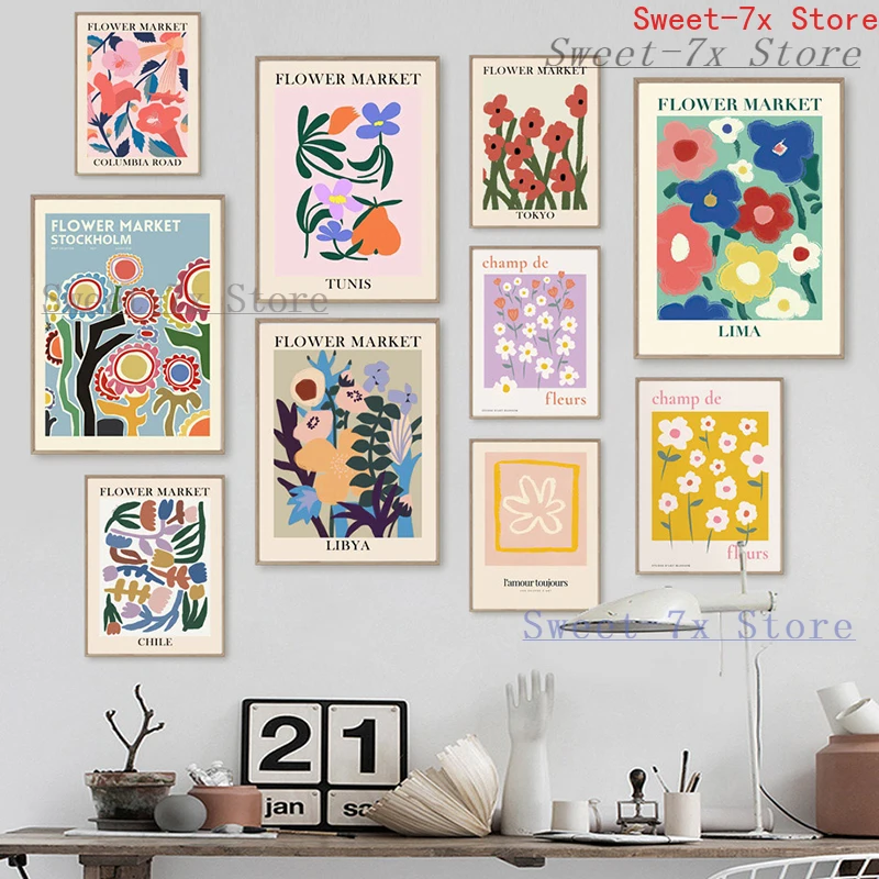 

Abstract Color Flower Matisse Japan Canvas Painting Art Nordic Posters and Prints Wall Pictures for Living Room Decor Frameless