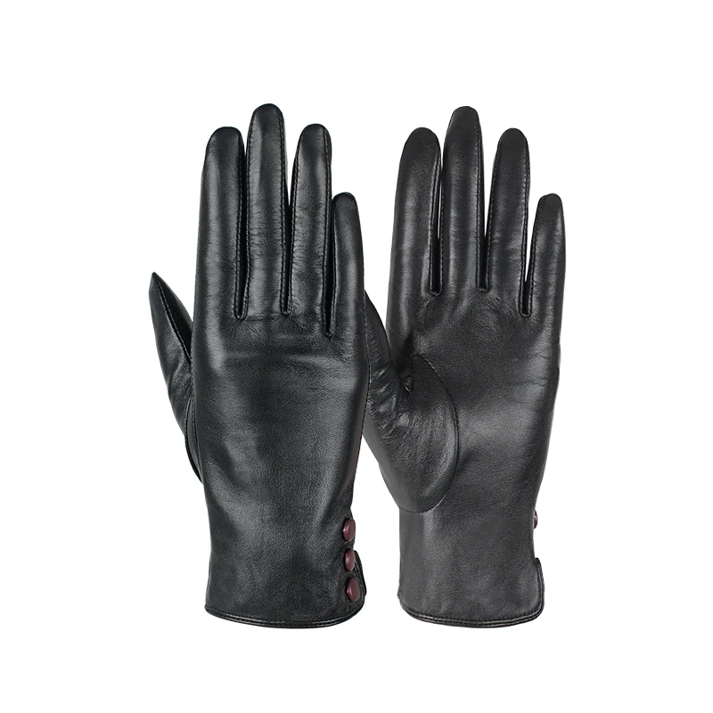 

GSG Winter Ladies Dressing Genuine Leather Gloves Women Soft Lambskin Touch-Screen Leather Gloves Black Warm Lined