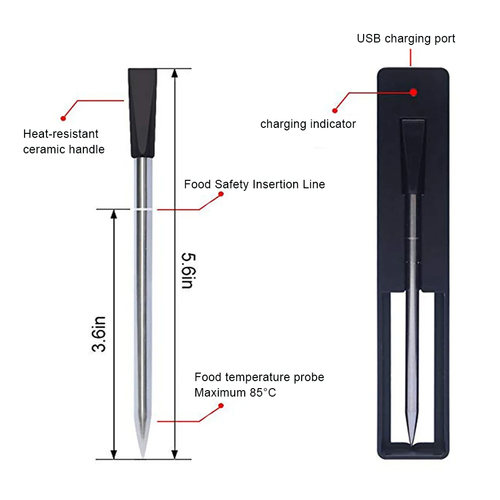 

HOT New Arrival Wireless Smart Bluetooth Connection Meat Temperature Detector with Alarm for BBQ Grill Oven
