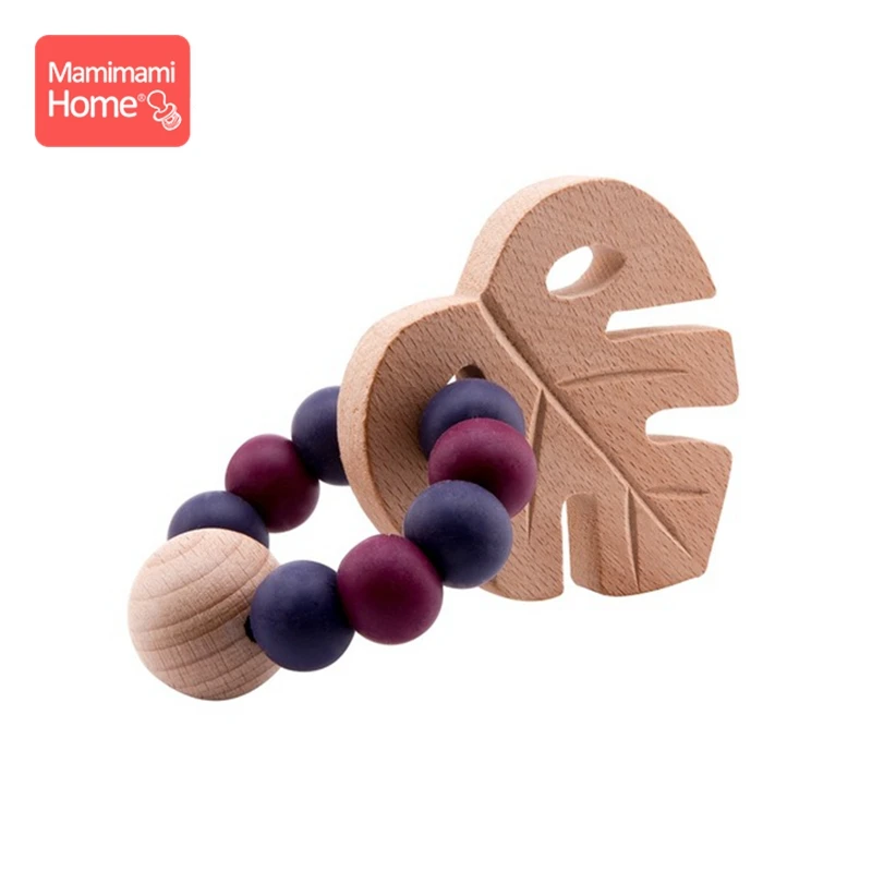 Purple Teether Ring Деревянные браслеты деревянный жевательный Прорезыватель крючком бусины Woo Baby Gym погремушка игрушки в форме птицы силиконовые бусины ручной работы поделки - Цвет: Purple Teether Ring