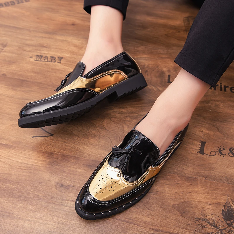 

Men Loafers Business tassel Wedding Brand Men Shoes outdoor slip on Breathable Banquet Gold Black Male Shoes Chaussure Homme a4