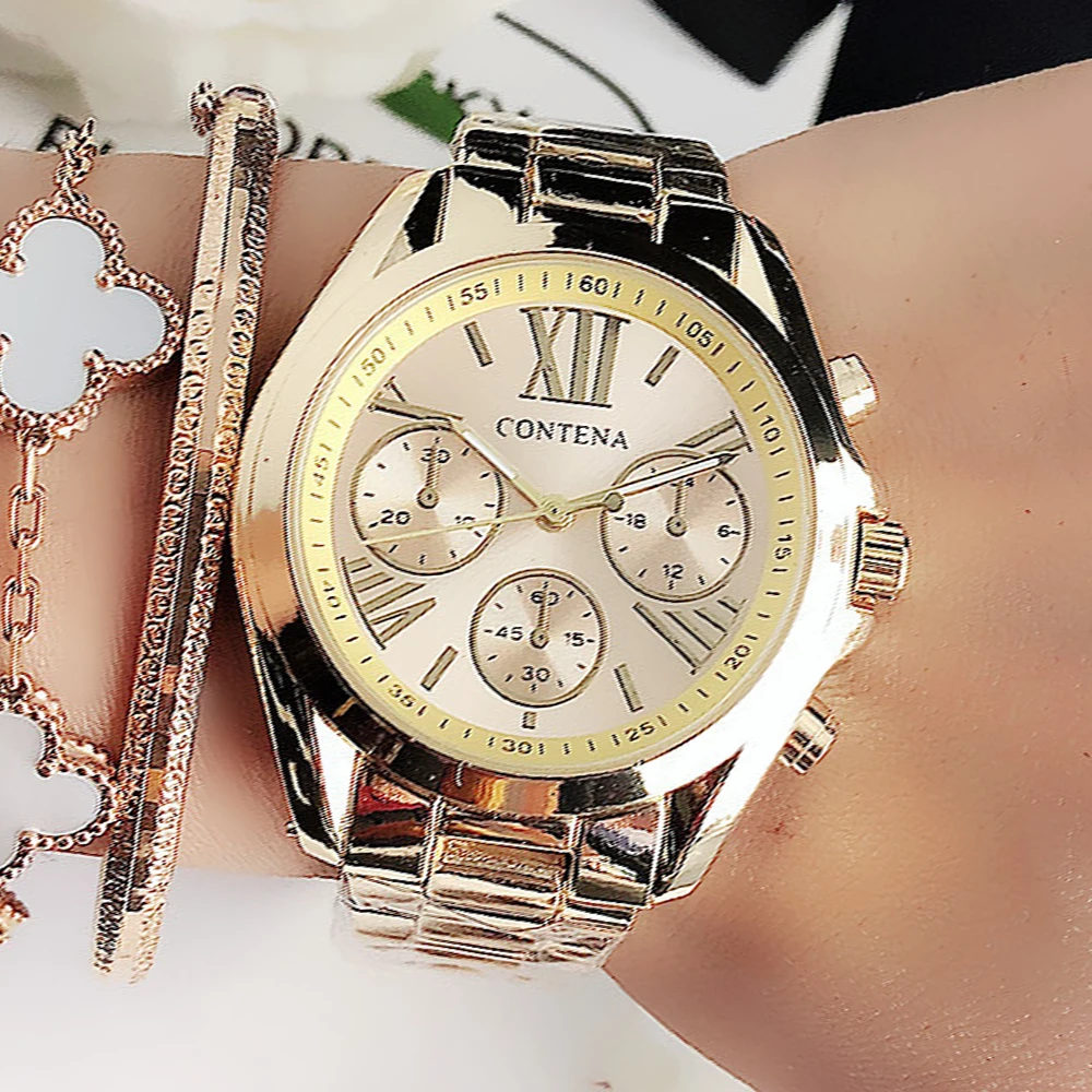 Новые популярные Для женщин часы люксовых брендов цвета розового золота Geneva