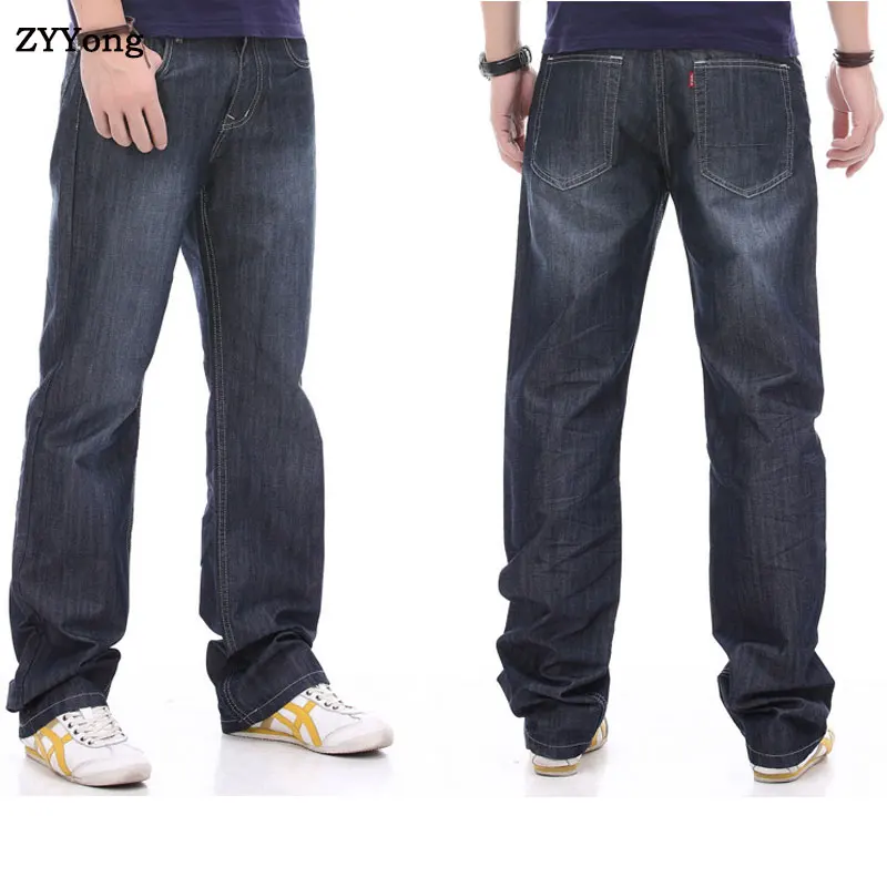ZYYong Men's Jeans Straight Loose Loose Harem Denim Men's Trousers Black Blue Casual Fashion Wide Leg Pants Blue Plus Size 28-44