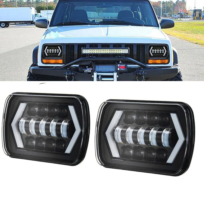 Светодиодные фары 55 Вт 7x6 дюймов 5x7 2 шт. гало DRL для 86 95 Jeep Wrangler YJ 84 01 Cherokee XJ Angel Eyes H4