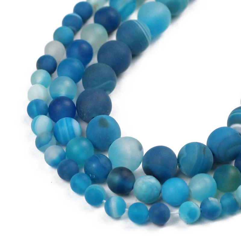 UPGFNK Natural Stone Polish Matte Lake blue Stripe Agates Onyx Round Loose Spacer beads For Jewelry making DIY bracelet 6/8/10MM