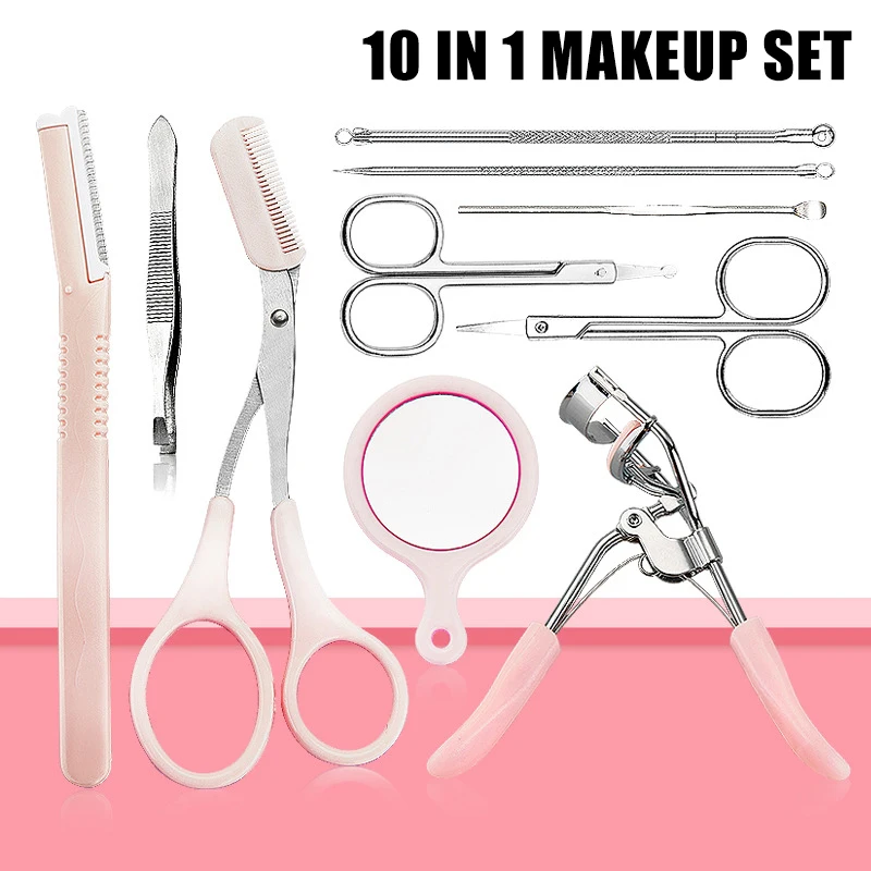 Набор ножниц 10 в 1 для коррекции бровей щипцы завивки ресниц бритва гребень набор