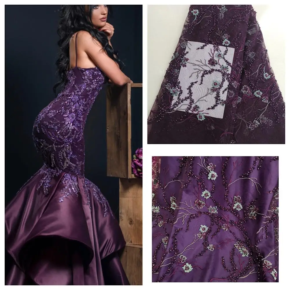 Новые зеленые разноцветные африканские кружевные ткани ручной работы с бисером