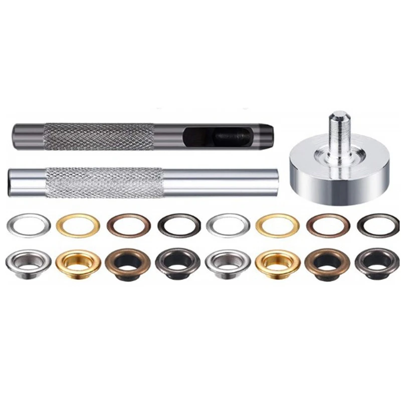 

200 Set 6 mm Metal Grommets Eyelets Kit with a Base and Punch Hole Tool and Installation Tool Repair with Plastic Box