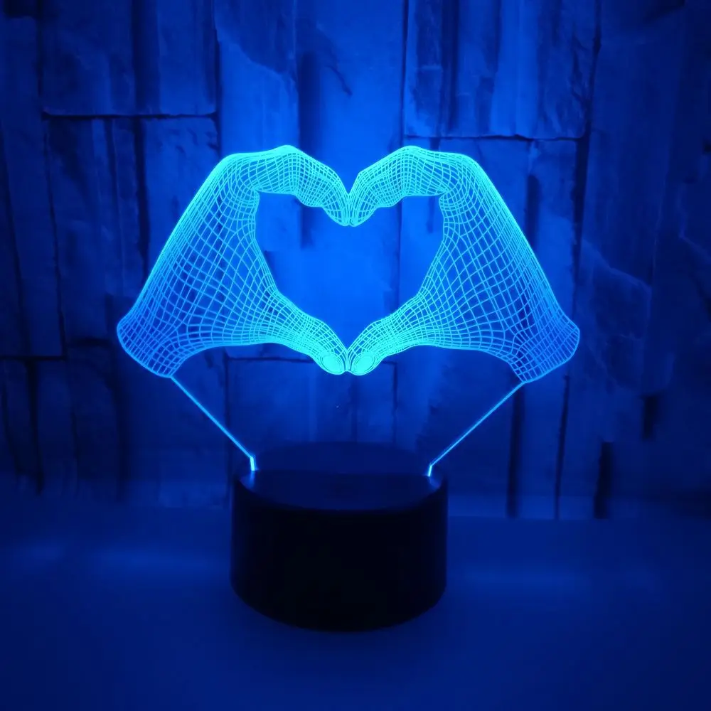 3D ночник с надписью Love Gesture светодиодный прикроватный светильник изменением 7