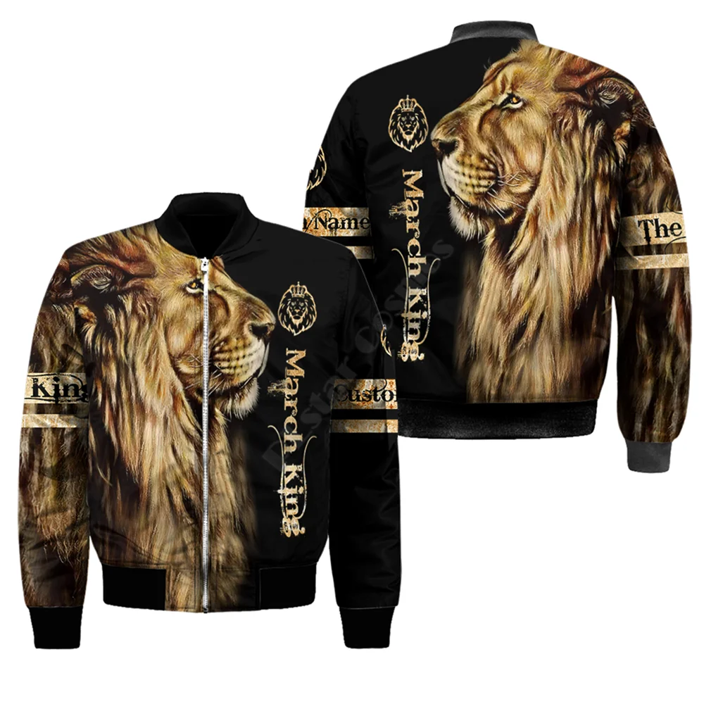 Custom name King Lion Bomber Jackets 3D Printed Jacket Women For Men winter autumn warm zipper coat Choose your month 02