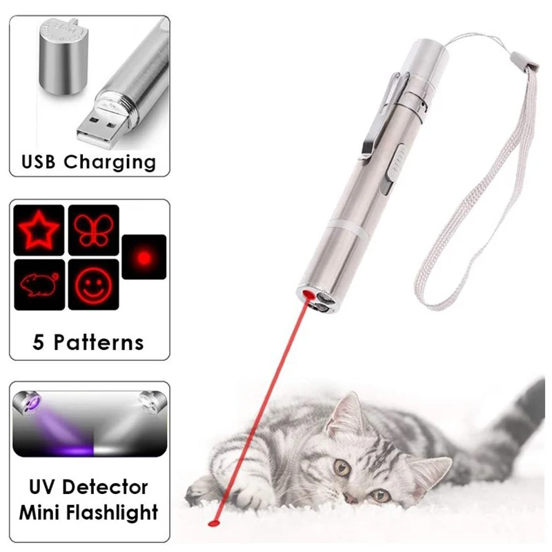 Funny Pet LED Laser Toy Cat Pointer Light Pen Interactive With Bright Animation Mouse Shadow USB Accessories | Дом и сад