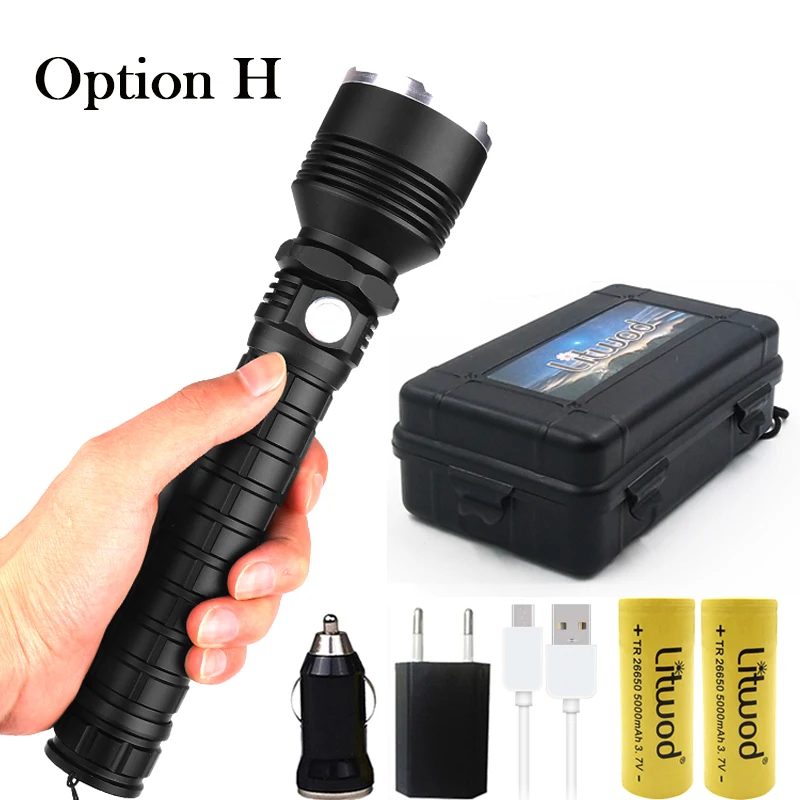 Option H Litwod Z40 80000lm xhp70.2& xhp50 самый мощный светодиодный фонарик 26650 фонарик USB фонарь 18650 охотничья лампа ручной свет - Испускаемый цвет: Option H
