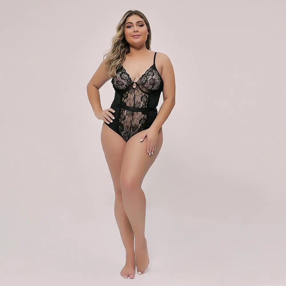 2020 Plus Size Deep V Neck Embroidery Bodysuit Women Strap Backless Transparent Sexy Lace Body Romper Summer hollow Jumpsuit