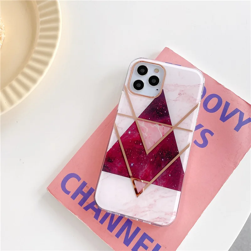 

Suitable for Apple 12 splicing diamond grid 11Pro mobile phone shell XSMAX marble XR electroplating iPhone7/8 iPhone 11 set X