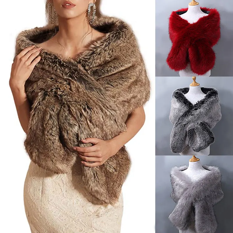 

Faux Fur Shawl Women Fashion Charming Fox Fur Scarf Gifts For Mother Luxury Female Dress Decorative Soft Winter Fur Shawl Collar