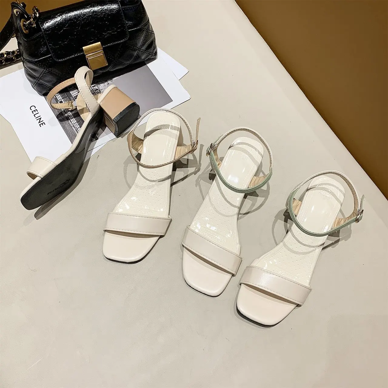 

Sandals female 2021 new fashion fairy style summer non-slip lightweight thick heel with skirt one word belt mid-heel shoes