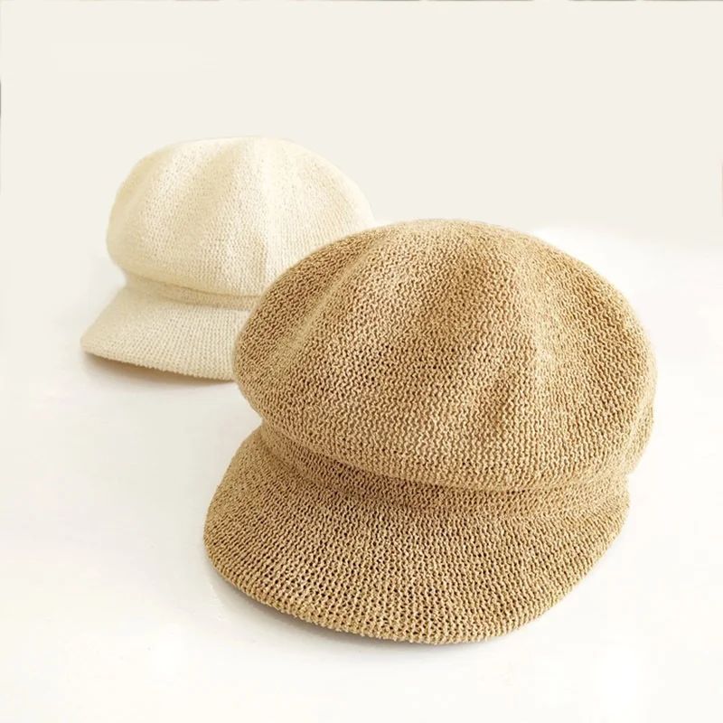 

2021 New Summer Artist Straw Paper Beret Hat For Women Sun Hats Visor Breathable Cap Outdoor Casual Painter Boinas Newsboy Caps