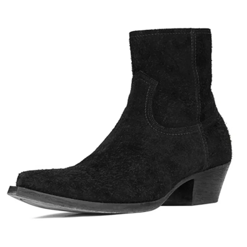 

Stylesowner Genuine Leather Suede Slip on Martin boots Popular Pointed toe zipper Men shoes Fashion Buckle Strap Men shoes