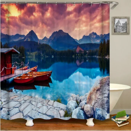 

New Creative Landscape Waterproof Bathroom Curtain 3d Printed Fabric with Hooks Decoration Shower Curtain M25