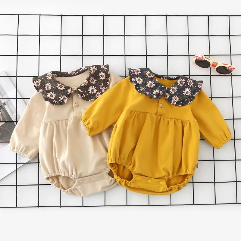 

Infant Autumn Baby Girl Romper Newborn Adorable Long Sleeve Plaid Print Bodysuit Girls Cotton Round collar Jumpsuit Clothess