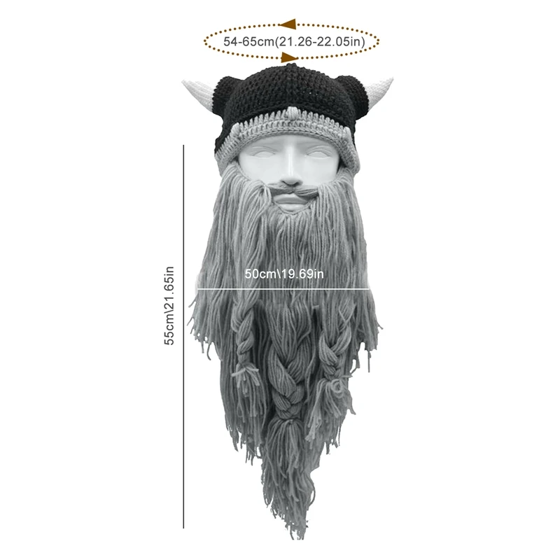 

Adult Crazy Funny Halloween Cosplay Knitted Viking Beard Horn Hat Ski Mask Barbarian Vintage Beanie Cap Winter Warmer