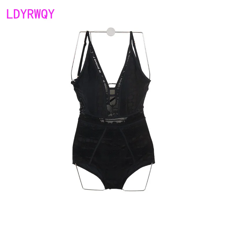 

LDYRWQY 2021 new solid color slim V-neck sexy sling backless size chest gathered one-piece bikini swimsuit Polyester