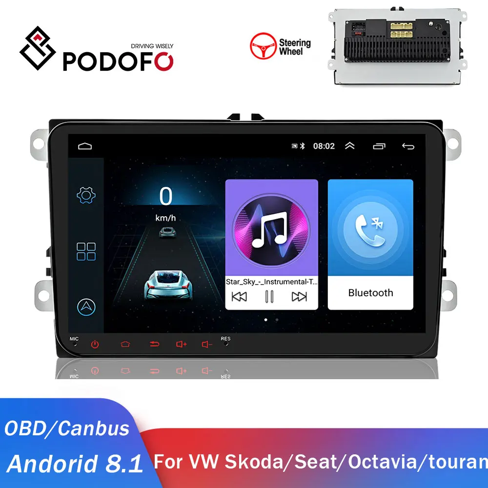 Podofo 2 din Android Автомагнитола DIN Автомобильный мультимедийный плеер gps для Volkswagen Skoda