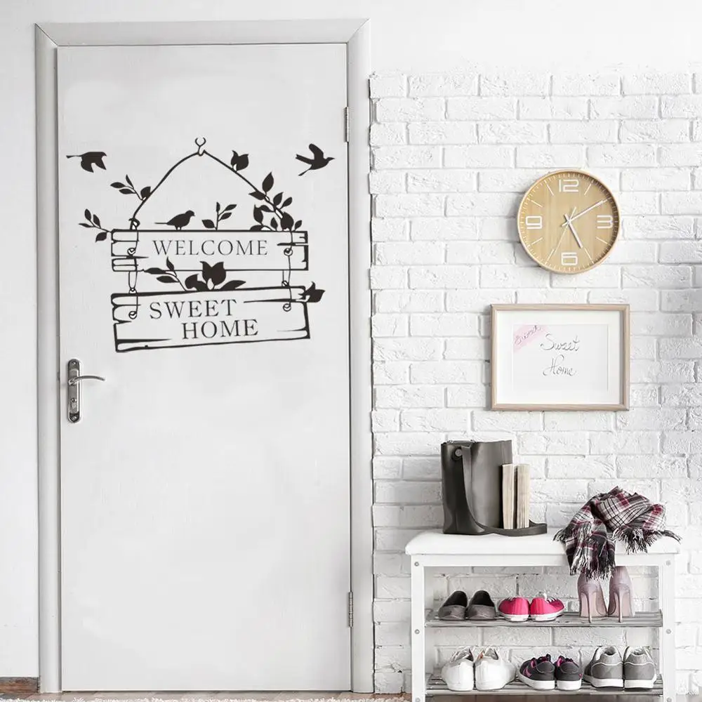 

Welcome Sweet home Wall Sticker Little bird flower vine living room home decoration Mural art Decals wallpaper door stickers