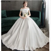 kaunissina princess satin wedding dresses vintage off the shoulder corset wedding gown custom size long white a line bride dress