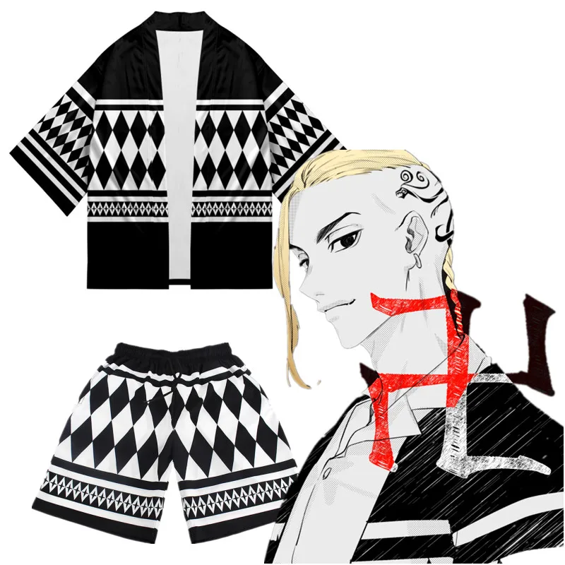 

Кимоно с коротким рукавом для косплея, аниме Токийский пистолет, черный белый топ для лета, ханагаки, такимичи, Кен, рягуцзи, хаори