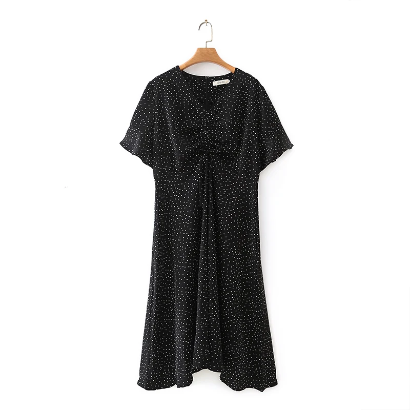 

Plus size Summer Women Boho Dress 2021 Sexy V Neck Short Sleeve Beach Sundress Casual Dot Print Long Dress Vintage Party Dresses