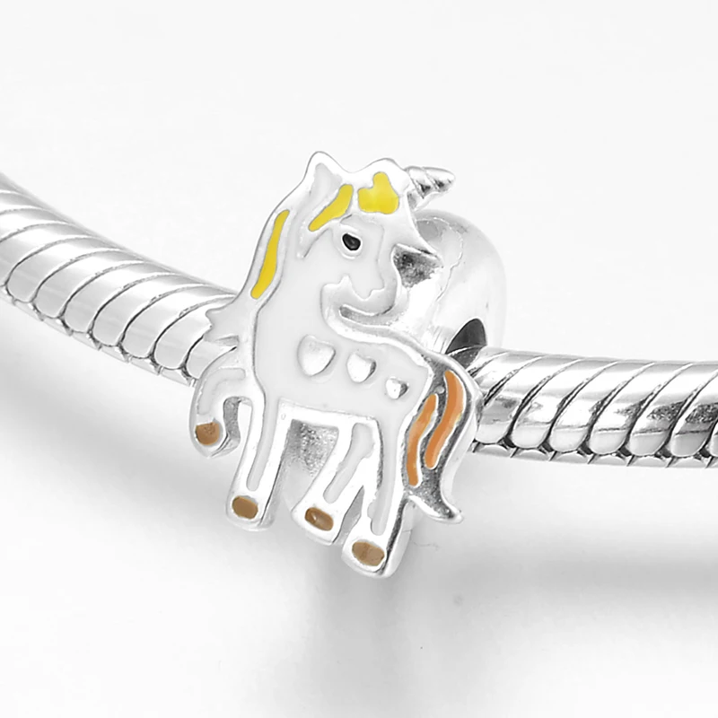 925 пробы серебряный единорог лошадь эмалевый фиксатор бусины для изготовления