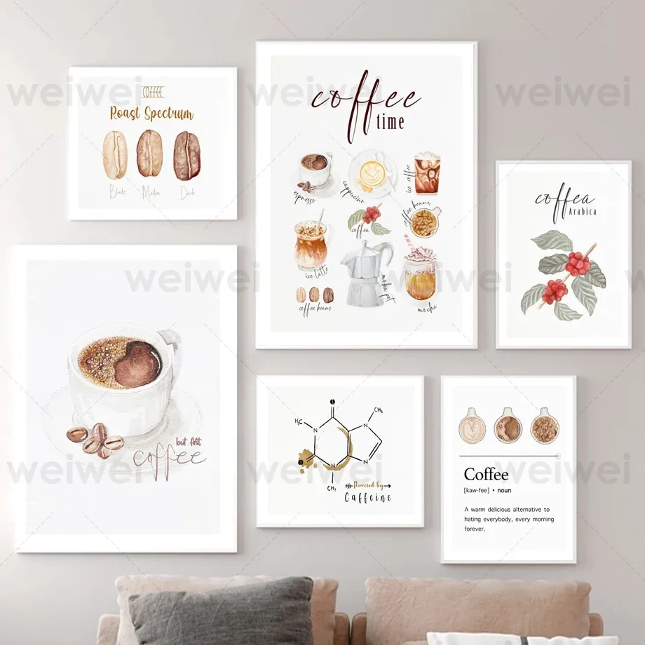 

Elegant Coffee Caffeine Cocoa Cup Wall Art Canvas Painting Nordic Posters and Prints Wall Pictures for Kitchen Surrealism Decor