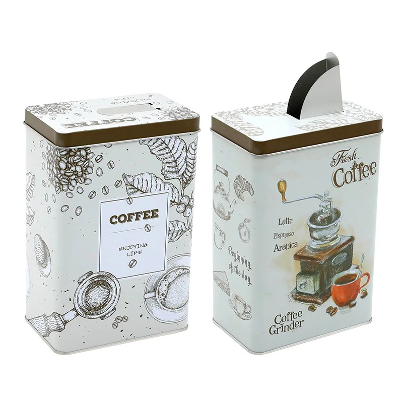 

Retro European Tinplate Coffee Storage Box Tea Candy Packing Box Funnel Seasoning Sealed Jar For Home Kitchen Storage Container