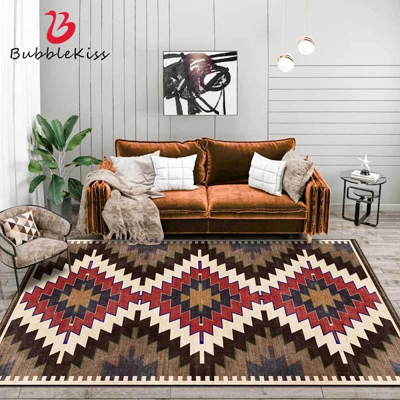 

Bubble Kiss Ethnic Style Area Rug for Living Room Thickened Loop Velvet Geometric Pattern Bedroom Carpet Orange Sofa Decor Mat