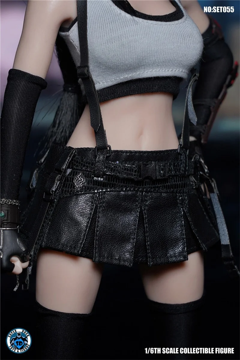 

For Sale 1/6th SUPER DUCK SET055 Final Fantasy Tifa Fighting Goddess Female Black Sexy Skirt Model For 12inch Doll Figures