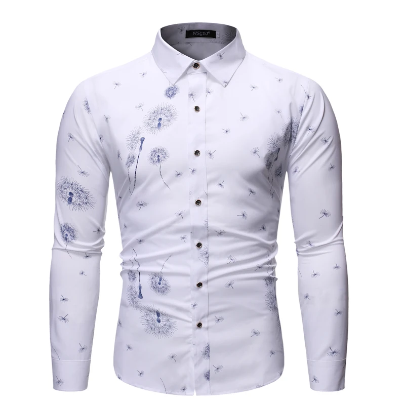 

Mens Casual Slim Fit Button Down Dress Shirts Hipster Plant Printed Long Sleeve Shirt Men Business Wedding Tuxedo Shirt Male 3XL
